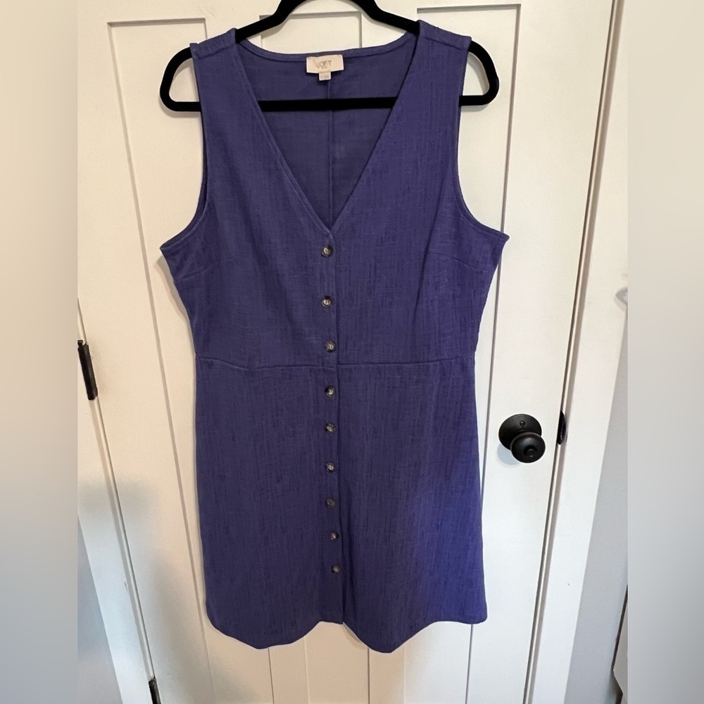 Loft Button V-Neck Purple Textured Sleeveless Dress Size 14